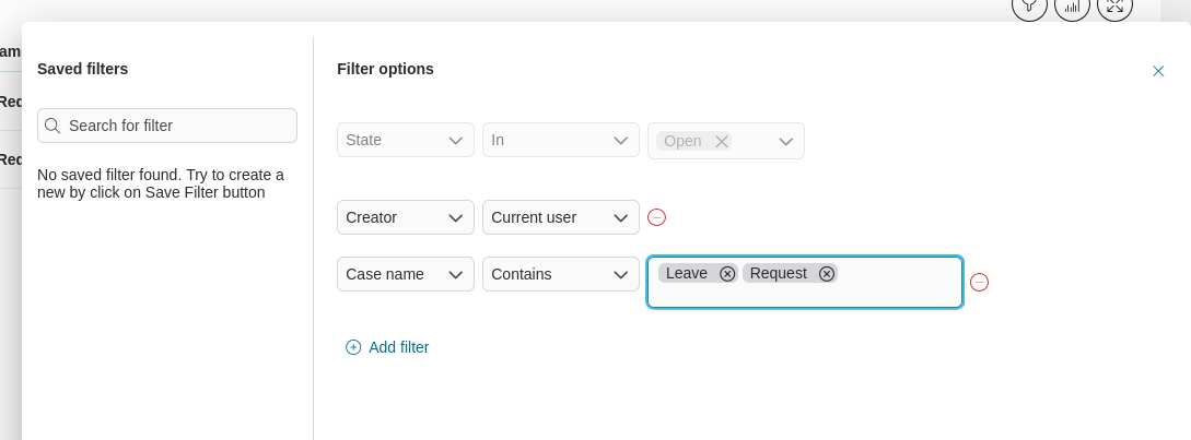 Dashboard widget's filters panel