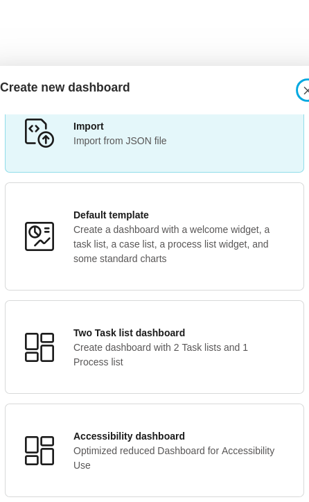 Dashboard template selection dialog