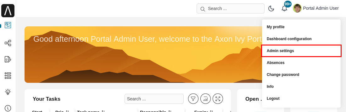 Admin setting menu