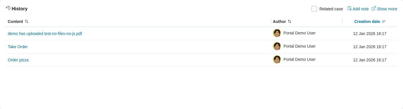 Case Details: Histories section