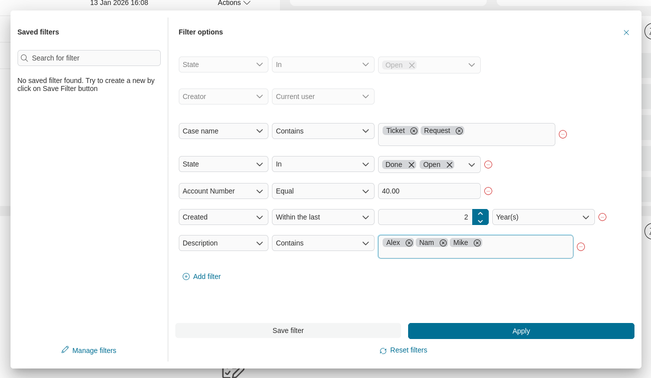 Complex filters combination