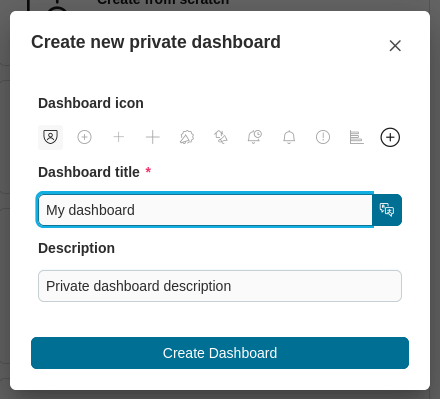 Create private dashboard dialog