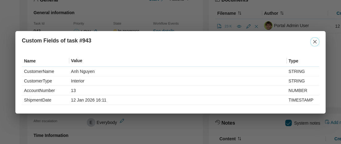 Custom fields of task dialog