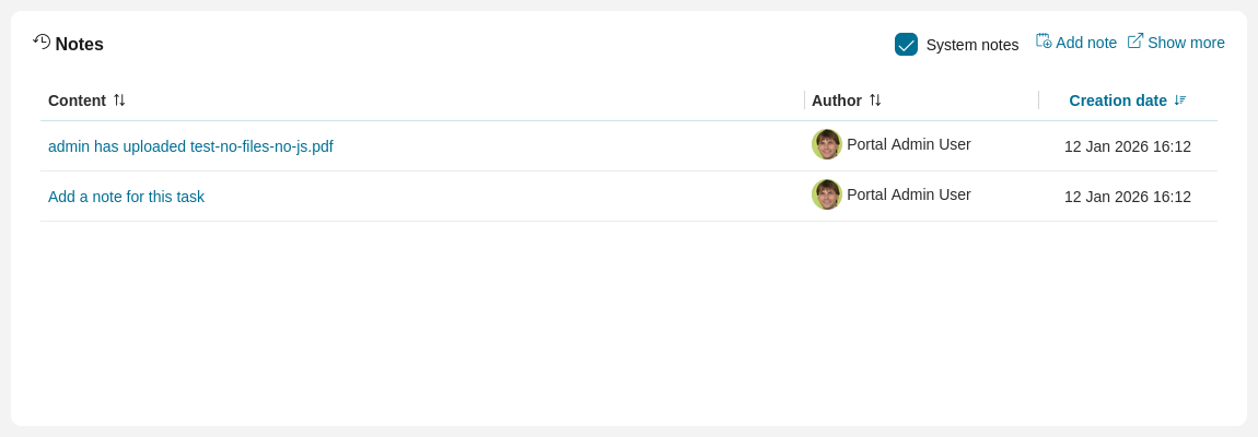 Task Details: Notes section
