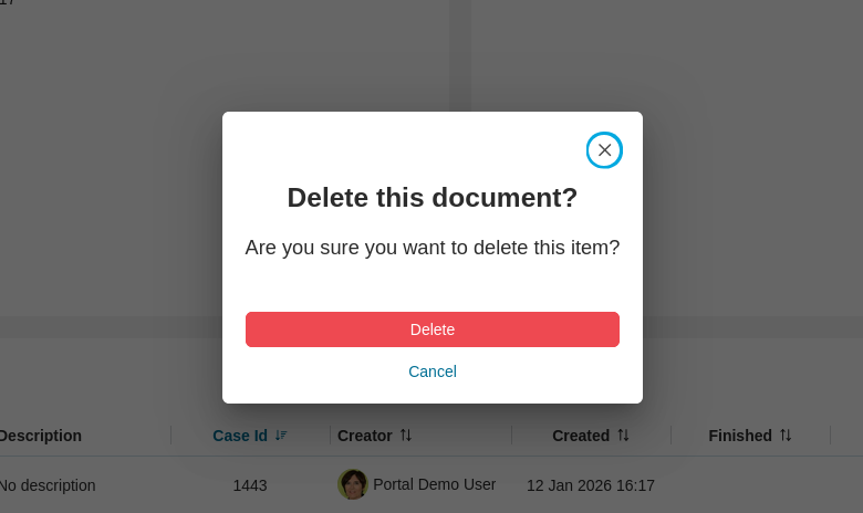 Case Details: Delete document confirm dialog