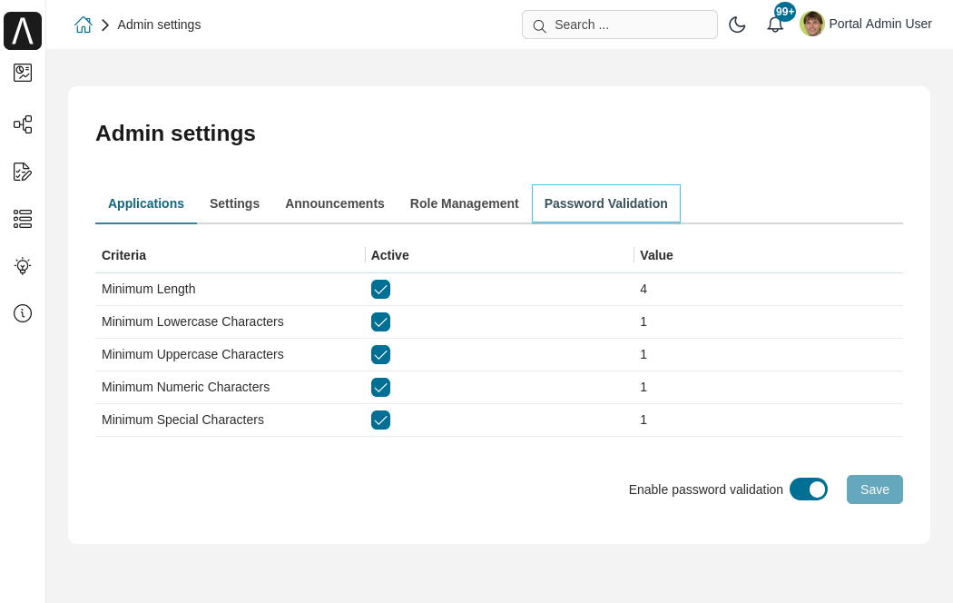 Admin setting: Password Validation