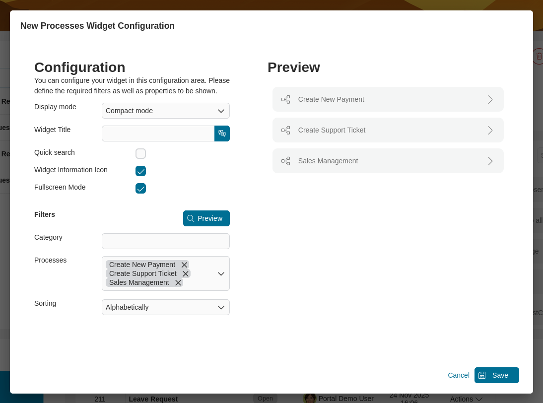 Dashboard process widget's compact mode