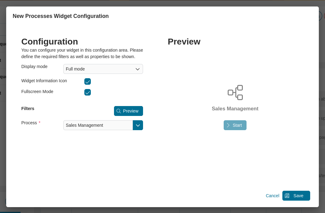 Dashboard process widget's full mode