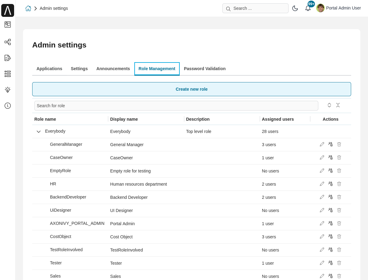 Admin setting: Role management