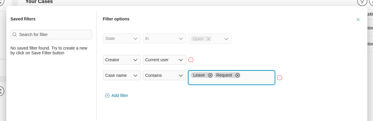 Dashboard widget's filters panel