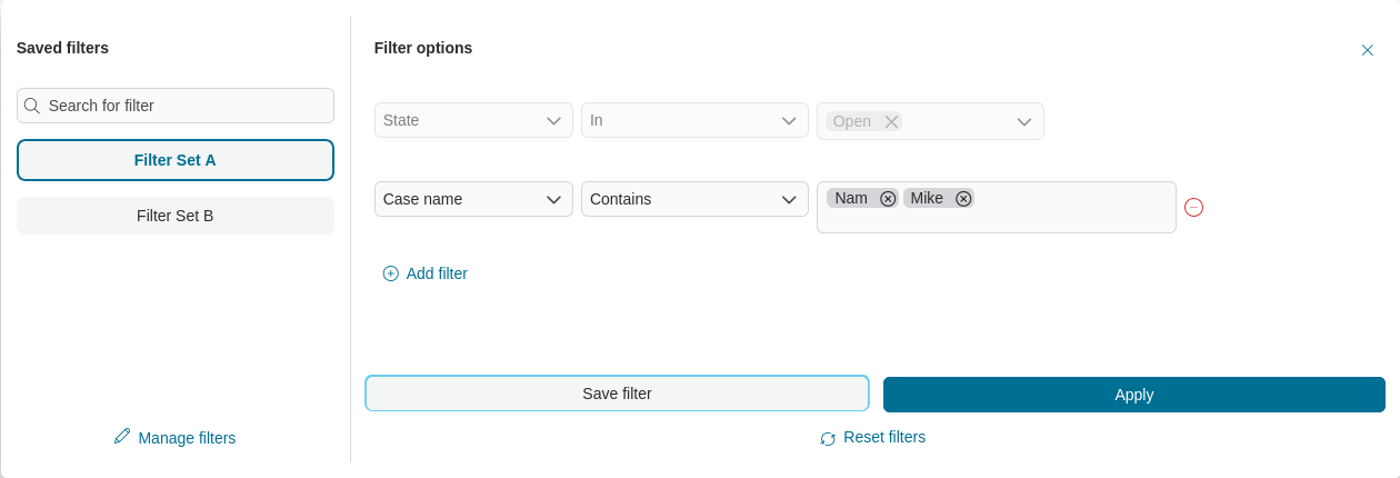 Save widget's complex filters