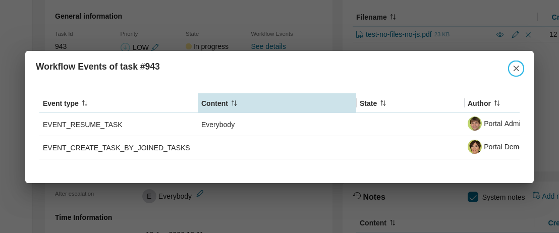 Workflow events of task dialog