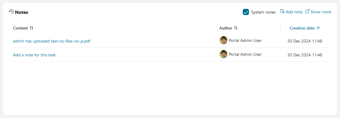 Task Details: Notes section