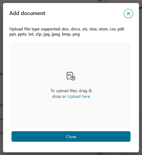 Task Details:Add document dialog