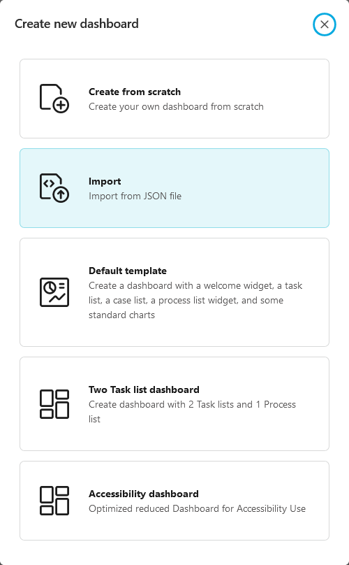 Dashboard template selection dialog