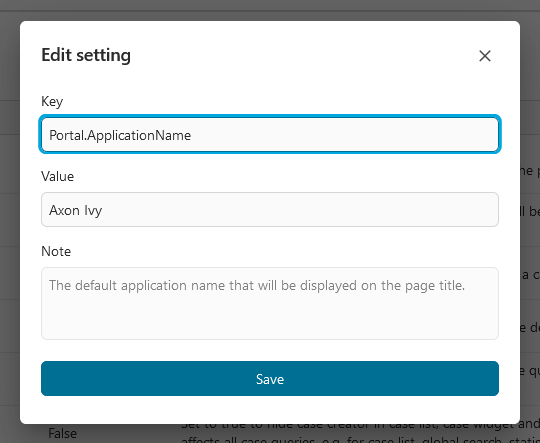 Admin setting: Edit global setting dialog