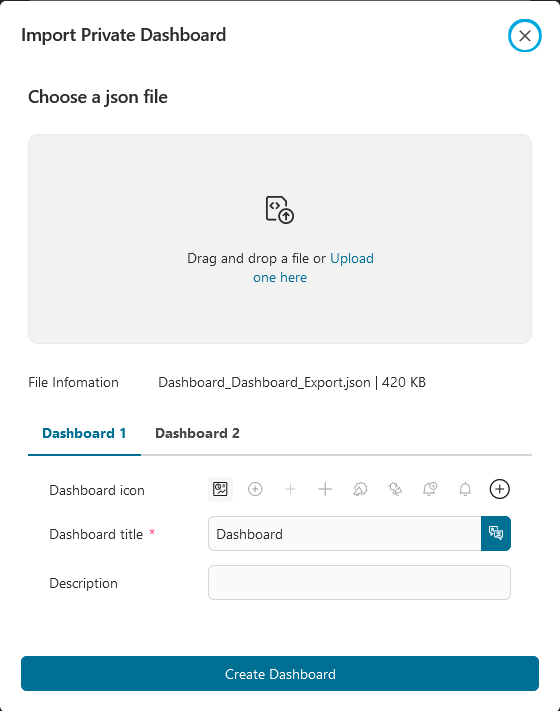 Import private dashboard dialog