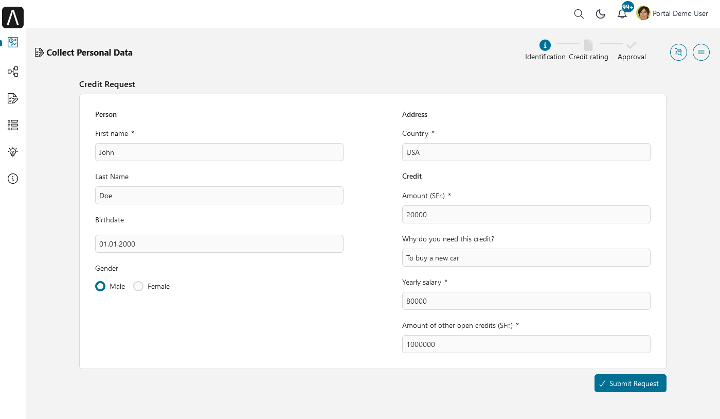 Portal examples: Lending case map - collect personal data