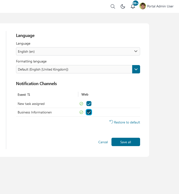Notification channels settings