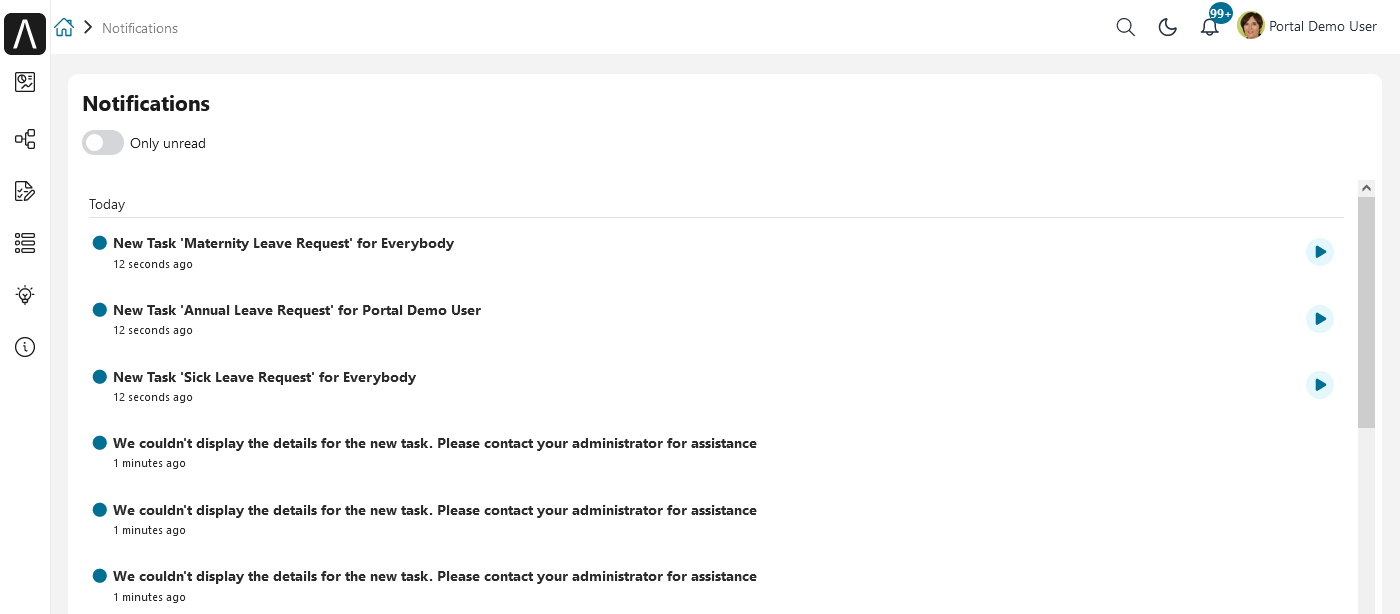 Full notifications page
