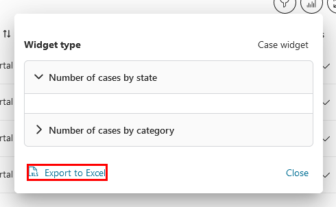 Dashboard case widget: export to Excel feature