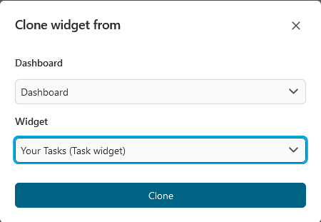 "Clone widget from" dialog.