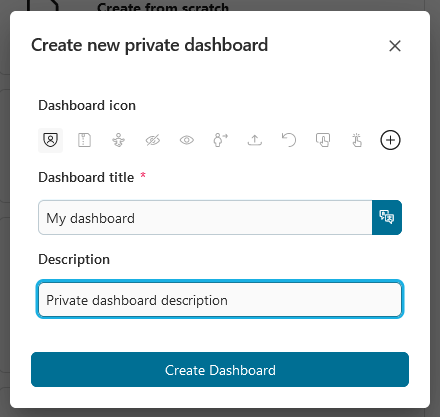 Create private dashboard dialog