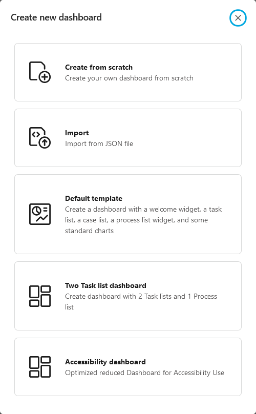 Dashboard template selection dialog