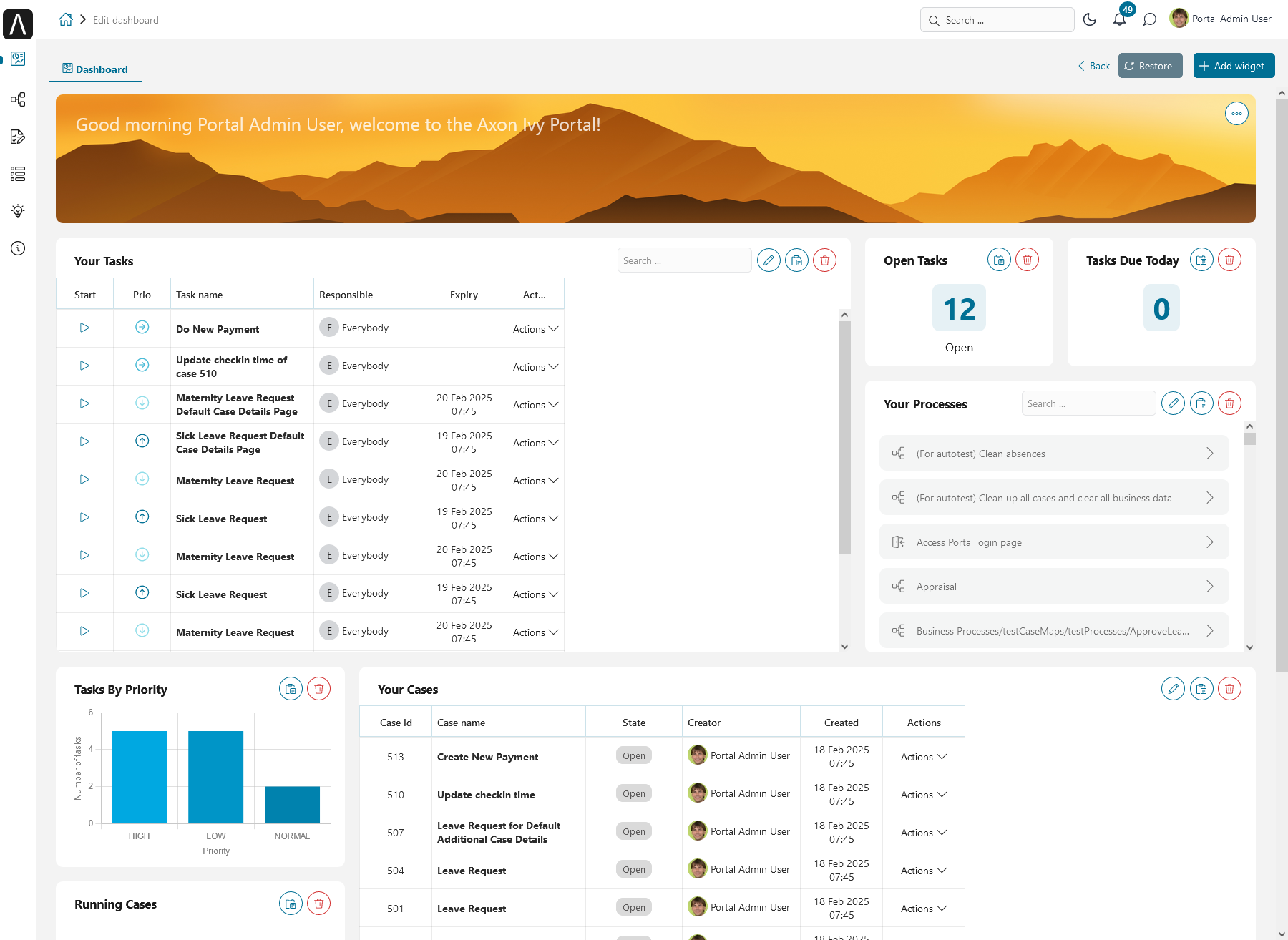 Dashboard configuration screen