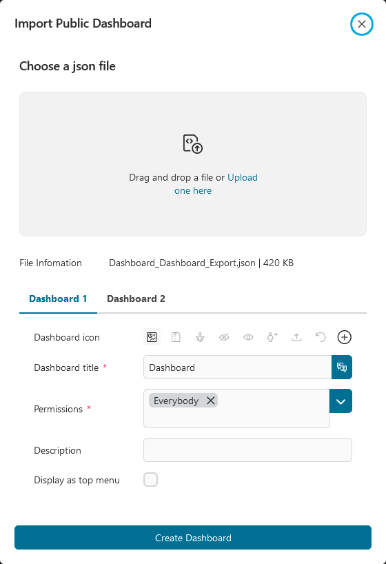 Import public dashboard dialog