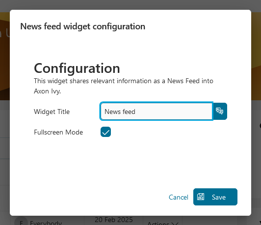 Dashboard news feed widget's configuration dialog