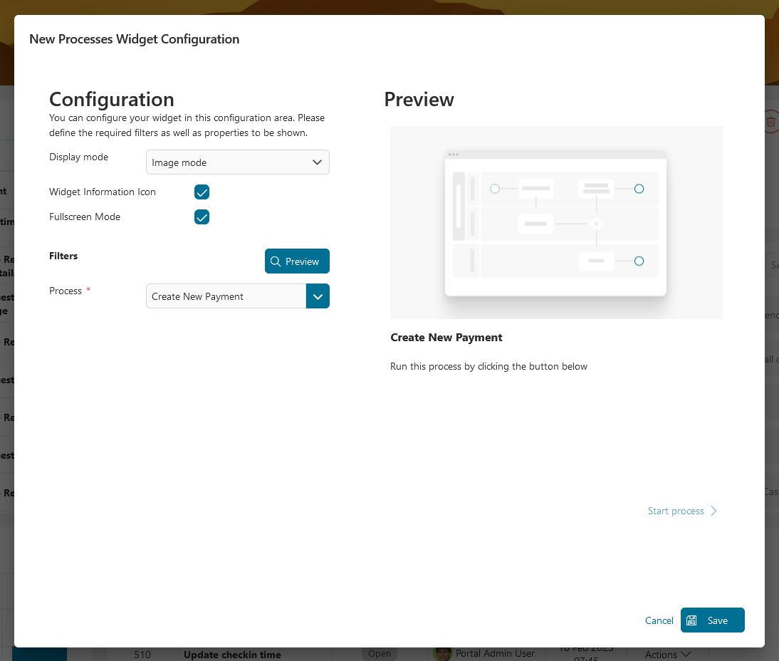 Dashboard process widget's image mode