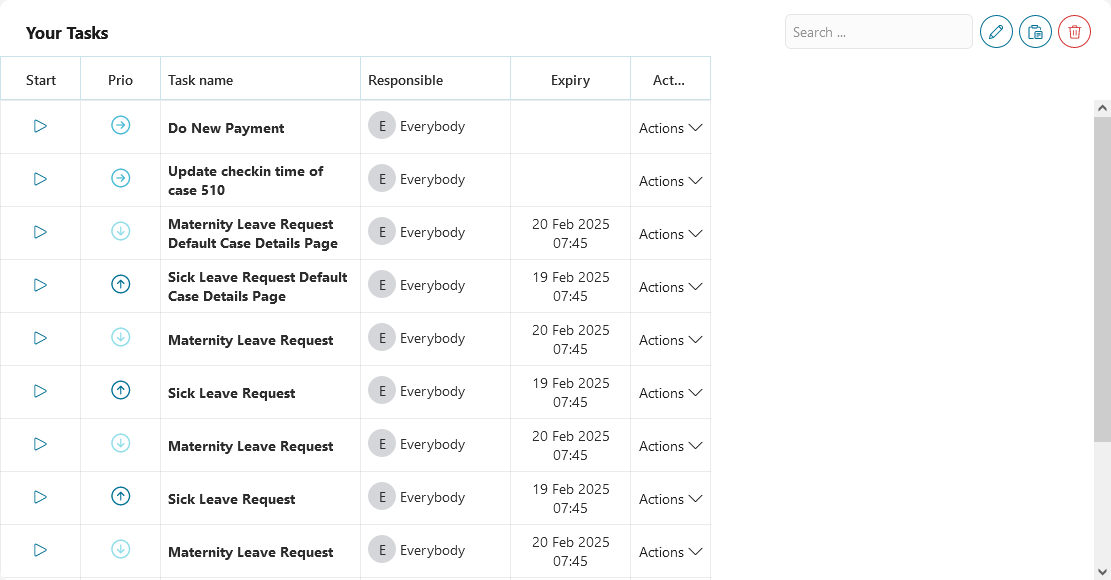 Dashboard task widget in the Edit mode
