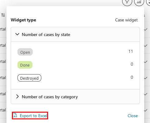 Dashboard case widget: export to Excel feature