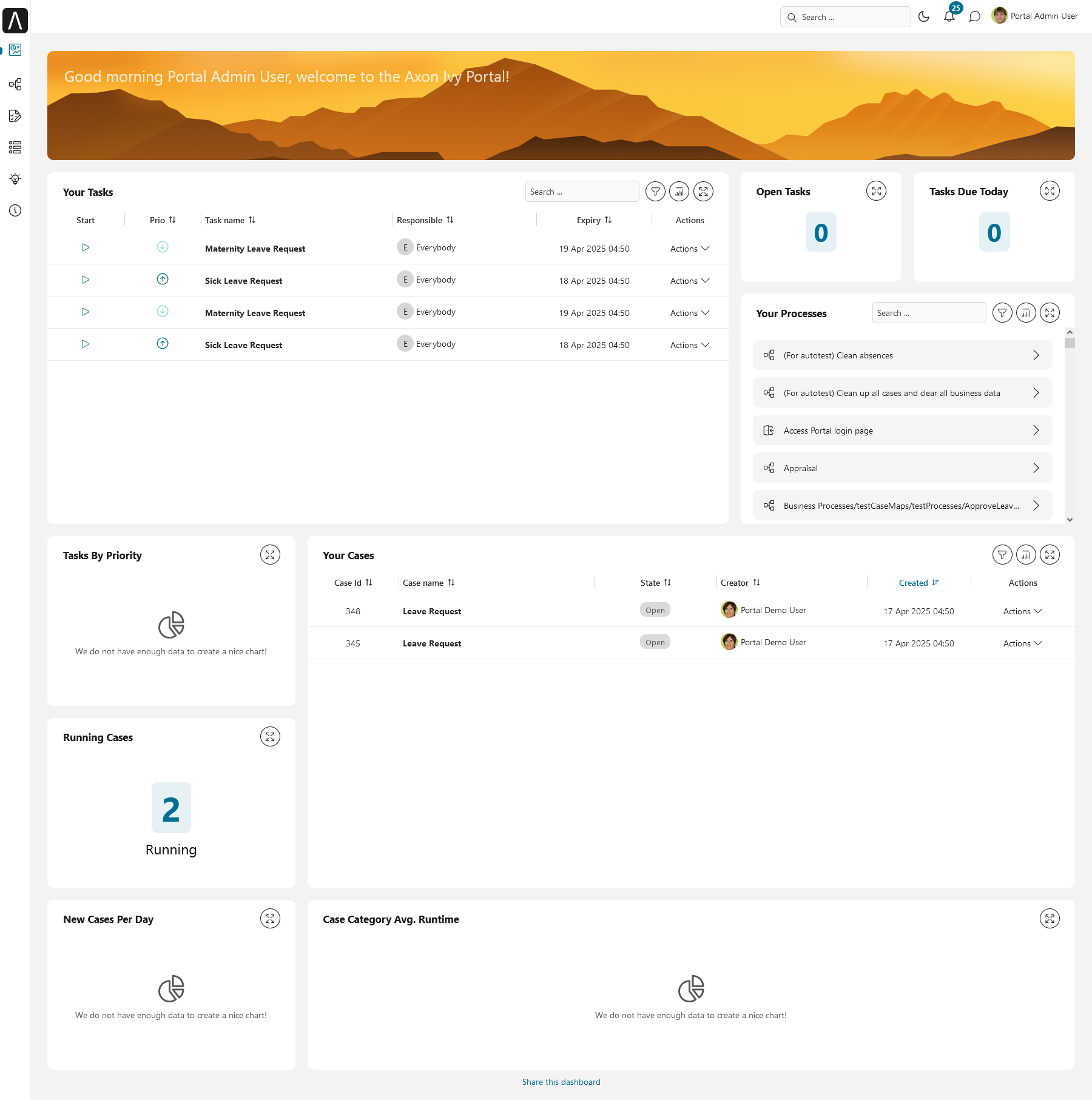 Portal dashboard screen