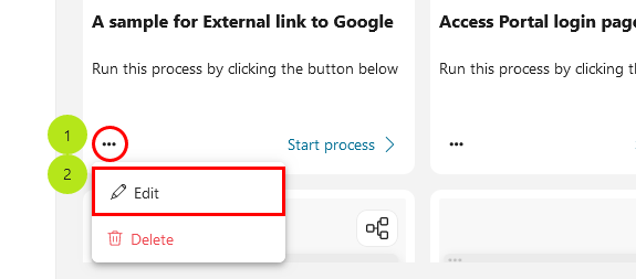 Edit process menu item