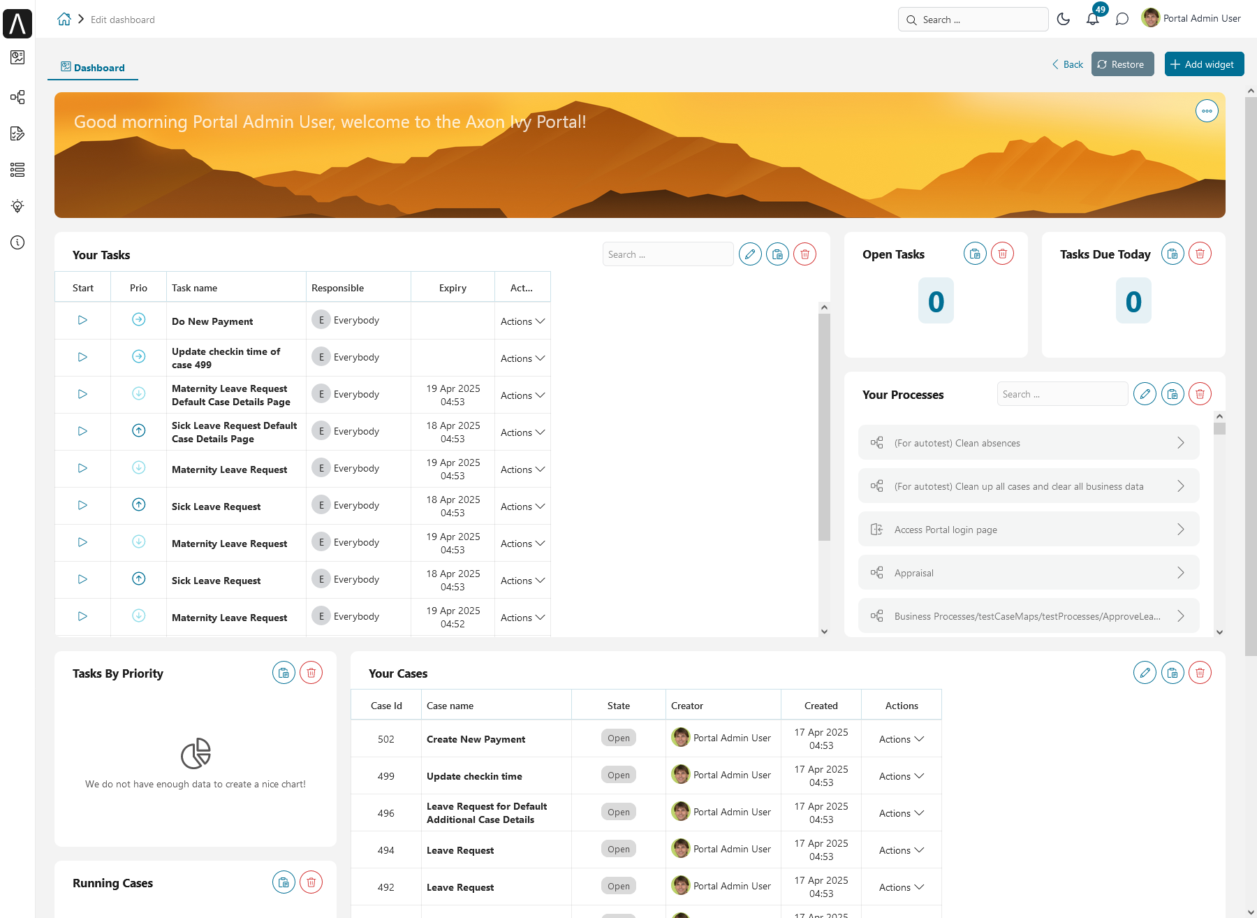 Dashboard configuration screen