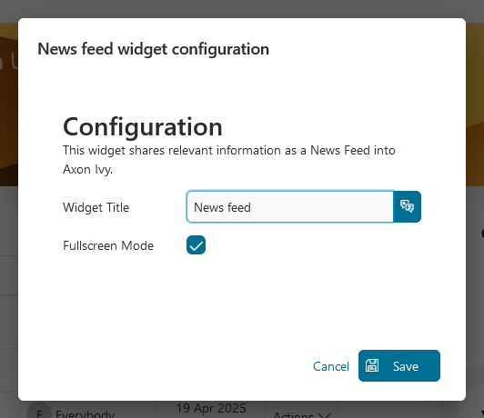 Dashboard news feed widget's configuration dialog