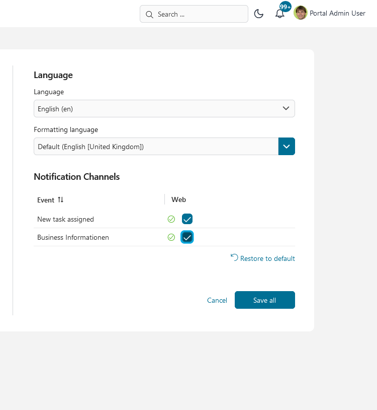 Notification channels settings