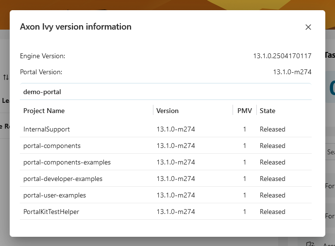 Version information dialog