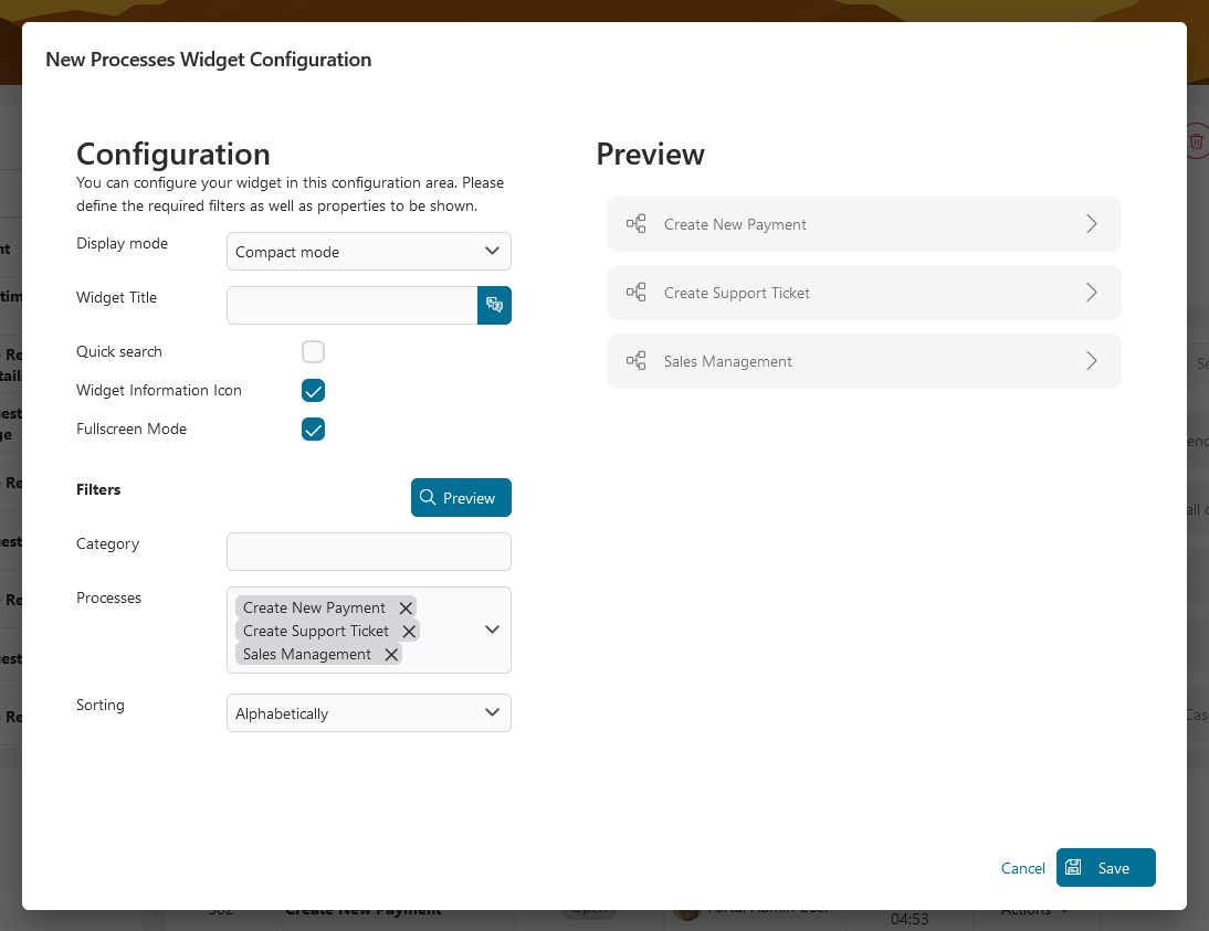 Dashboard process widget's compact mode