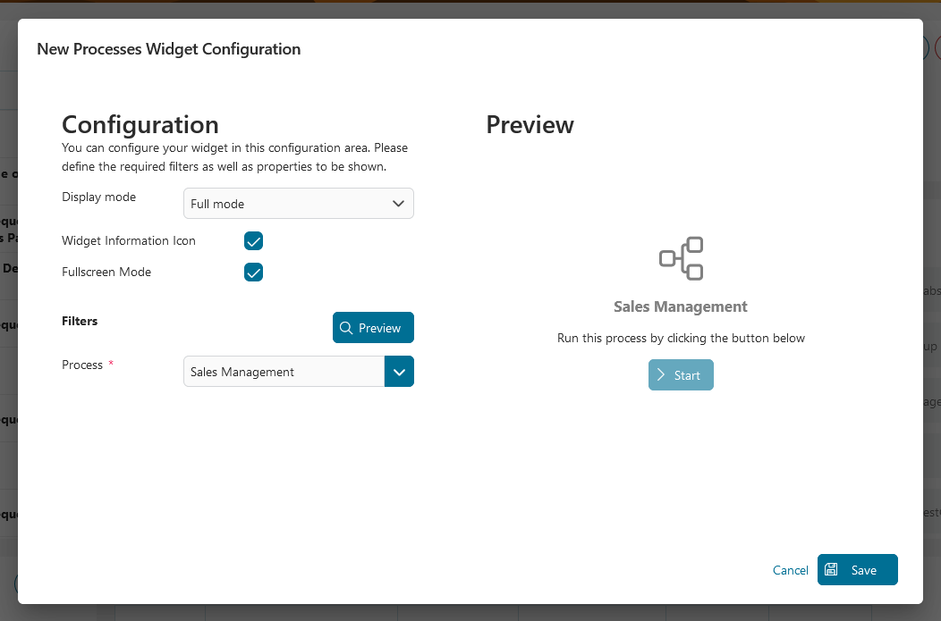 Dashboard process widget's full mode