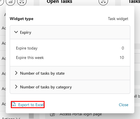 Dashboard task widget: export to Excel feature