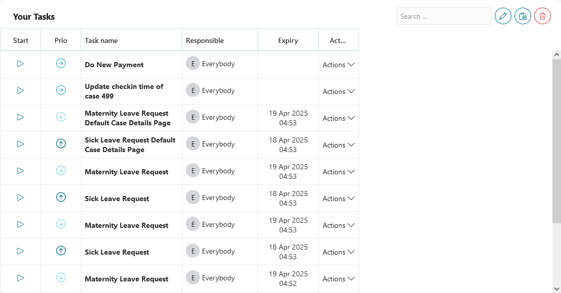 Dashboard task widget in the Edit mode