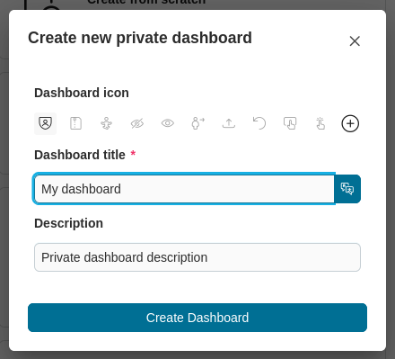 Create private dashboard dialog