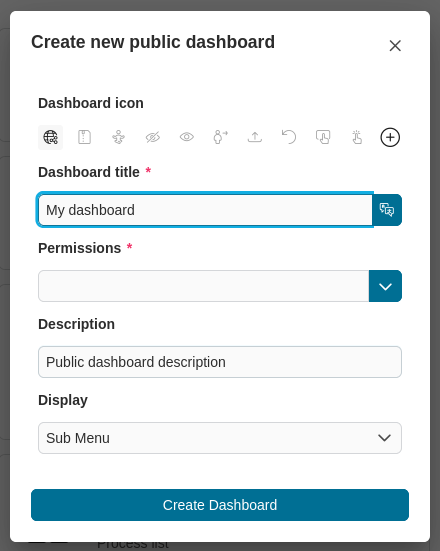 Create public dashboard dialog