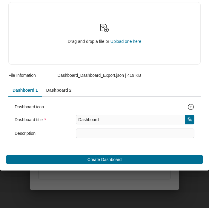 Import private dashboard dialog