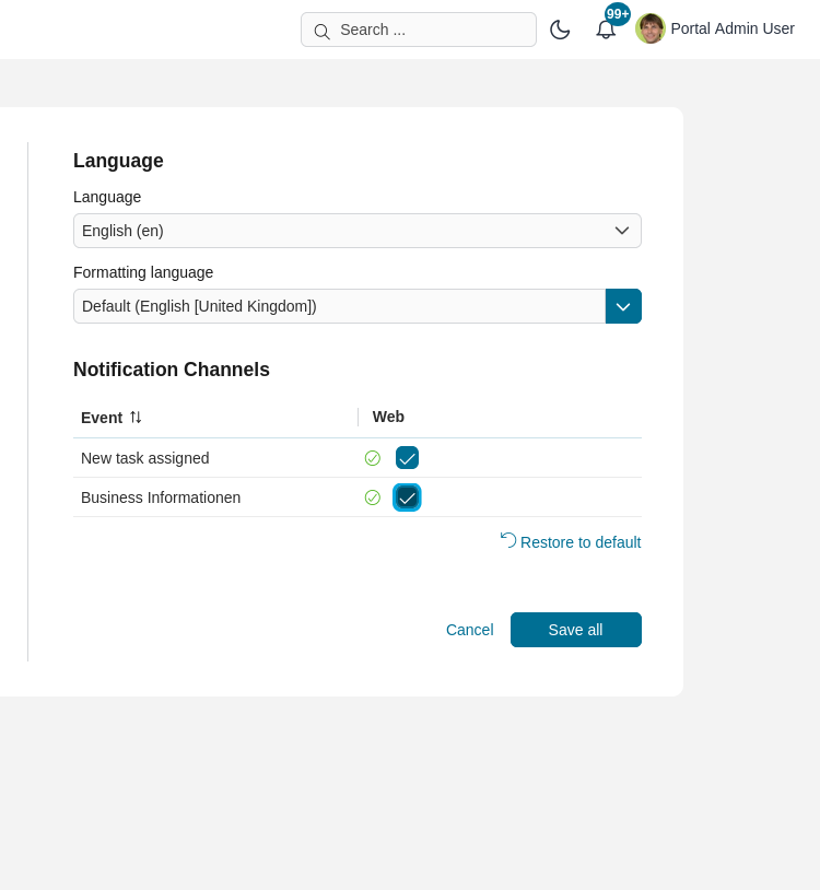 Notification channels settings