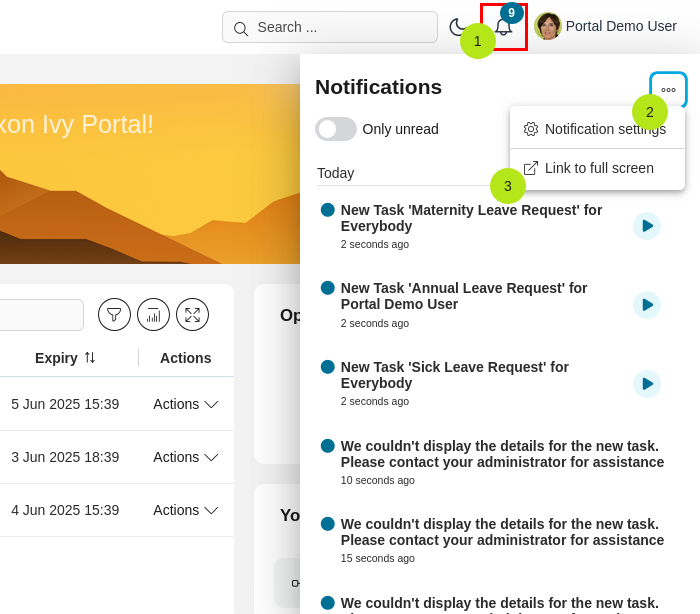 Notifications panel