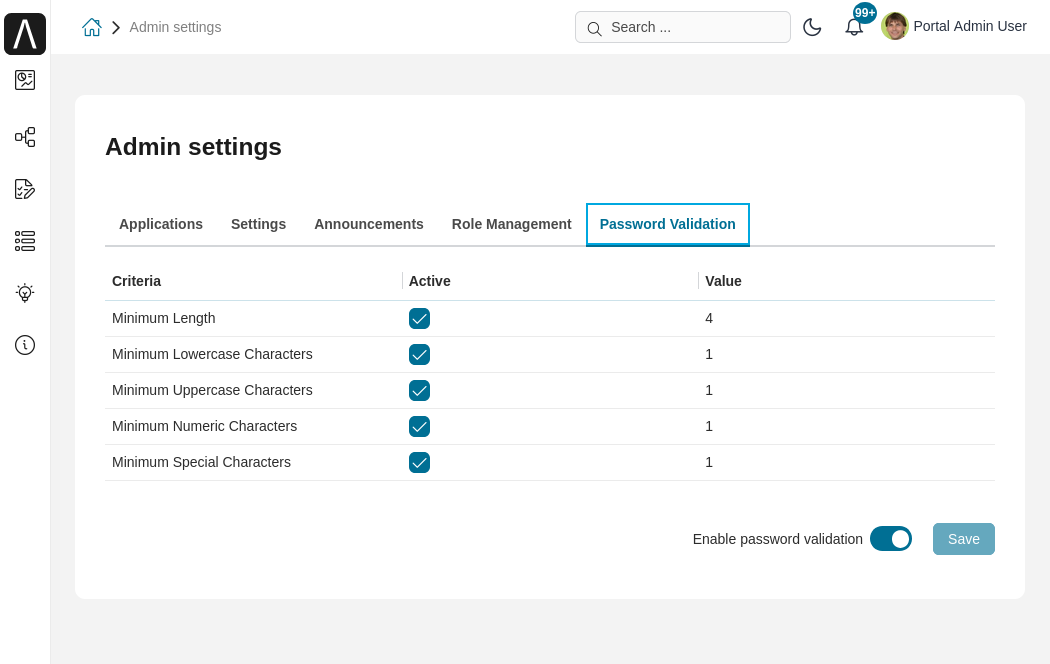 Admin setting: Password Validation